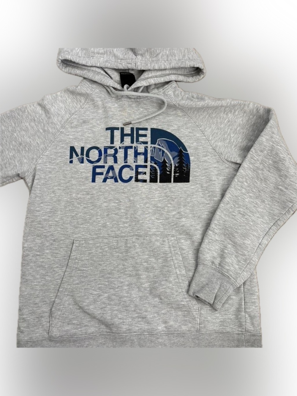 The North Face Grey Hoodie with Navy and Black Logo